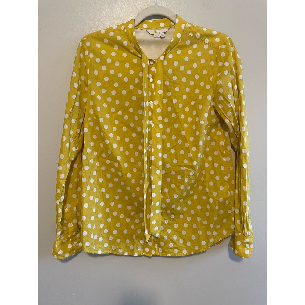 Boden Size US 6 / UK 10 Yellow Polka Dot 100% Cotton Lightweight Button Up Shirt